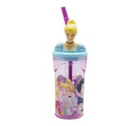 Stor Gobelet réutilisable avec paille et couvercle avec figurine 3D et capacité de 360 ml Princesses Disney