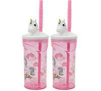 Stor GOBELET RÉUTILISABLE POUR ENFANTS EN PLASTIQUE SANS BPA 430 ML AVEC FIGURINE 3D SUR LE COUVERCLE | UNICORN RANGE (Lot de 2)