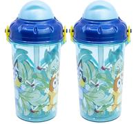 Stor Gourde Enfant avec Paille Bluey 465ml - Bouteille Plastique Sans BPA avec Couvercle et Sangle pour École et Sport (Lot de 2)