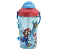 STOR Gourde Enfant avec Paille Super Mario Bros 465ml - Bouteille Plastique Sans BPA avec Couvercle et Sangle pour École et Sport