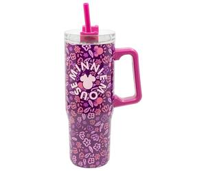 STOR Grande Tasse Isotherme avec Paille Minnie Mouse 920ml Acier Inoxydable Double Paroi - Gobelet Réutilisable avec Poignée et Couvercle