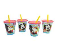 Stor Lot de 4 gobelets avec paille Mickey Mouse 285 ml - Gobelets enfant réutilisables Joy effet givré à paillettes pour fêtes, idée cadeau, compatibles micro-ondes