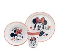 Stor Minnie Mouse Lot de 3 couverts bicolores pour enfants avec assiette, bol et gobelet, sans BPA, antidérapant, pour enfants et bébés