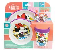 STOR Set 5 pièces antidérapant premium bicolore (assiette, bol, gobelet 260 ml et couverts) en boîte Minnie Sunshine