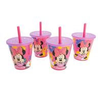 STOR Set de 4 Gobelets Enfant avec Paille Minnie Mouse 285ml Réutilisables Plastique PP Sans BPA Fête