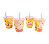 STOR Set de 4 Gobelets Enfant avec Paille Peppa Pig 285ml Réutilisables Plastique PP Sans BPA Fête