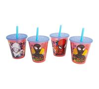 Stor Set de 4 Gobelets Enfant avec Paille Spider-Man 285ml Plastique PP Fête
