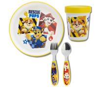 Stor, Set de Table Enfant, Couverts pour Enfants, Assiette et Gobelet Réutilisables, Base en Silicone Antidérapante, (Assiette, Gobelet, Fourchette et Cuillère en Acier Inoxydable) (Pat Patrouille)