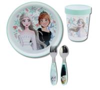 Stor, Set de Table Enfant, Couverts pour Enfants, Assiette et Gobelet Réutilisables, Base en Silicone Antidérapante, (Assiette, Gobelet, Fourchette et Cuillère en Acier Inoxydable) (Frozen)