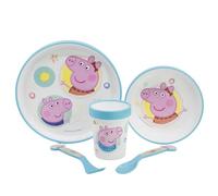 STOR Set de Vaisselle Enfant Peppa Pig avec Base Antidérapante, Assiette, Bol, Gobelet 260ml et Couverts, Compatible Micro-ondes, Sans BPA
