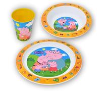 Stor Set de vaisselle enfant Peppa Pig - Vaisselle en plastique sans BPA et réutilisable - Assiette, bol et gobelet - Idéal pour petit-déjeuner, usage quotidien et camping