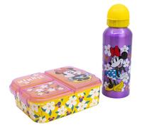Stor Set Déjeuner Minnie Mouse - Gourde Aluminium 530ml et Boîte à Goûter 3 Compartiments - Kit Repas Enfant École