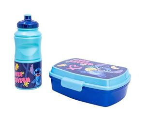 Stor Set Goûter Stitch - Boîte à Sandwich Rectangulaire et Gourde Sport 380ml - Ensemble Repas Enfant Plastique Résistant - Idéal École Sorties et Activités