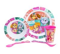 Set de vaisselle réutilisable pour enfant lavable au micro-ondes composé d'un gobelet, d'une assiette, d'un bol et de couverts Pat' Patrouille Girl
