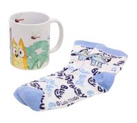STOR Set Mug Céramique 325ml et Chaussettes Bluey - Coffret Cadeau - Petit-Déjeuner et Accessoire Textile pour Enfants