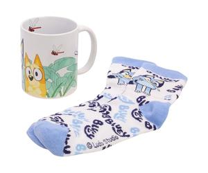 Stor Set Mug Céramique 325ml et Chaussettes Bluey - Coffret Cadeau - Petit-Déjeuner et Accessoire Textile pour Enfants