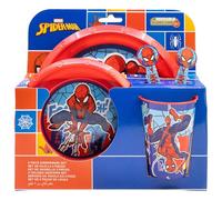 STOR Set Vaisselle Enfant 5 Pièces Spider-Man - Gobelet Assiette Bol Couverts Plastique Résistant - Repas Enfants