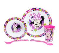 STOR Set Vaisselle Enfant Minnie Mouse - Verre Assiette Bol Couverts - Plastique Résistant Compatible Micro-ondes - Sans BPA - Repas Enfants