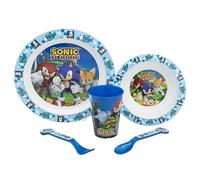 SONIC Set de table enfants 5 pièces — Assiette, bol, verre 260 ml et couverts, sans BPA, micro-ondes