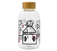 Stor Squid Game - Petite Bouteille en Verre - Réutilisable Netflix - Bouteille transportable 620 ML - Couvercle en Bambou