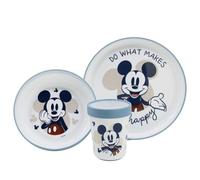 STOR Vaisselle Bébé Antidérapante Mickey Mouse - Set 3 Pièces Assiette Bol Gobelet 260ml - Plastique sans BPA Micro-ondes - Disney Baby