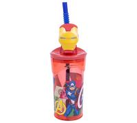 Stor Verre Enfant avec Paille et Couvercle Avengers, Figurine 3D, 360 ml, Plastique, Sans BPA, Idéal pour Garçons et Filles