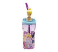 Stor Verre Enfant avec Paille et Couvercle Princesses Disney, Figurine 3D, 360 ml, Plastique, Sans BPA, Idéal pour Garçons et Filles