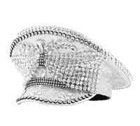 Storage Bag Chapeau argenté pour adulte avec strass pour carnaval, fête, costume de mariée, capitaine de mariage, fournitures de mariage pour femmes, chapeaux de capitaine colorés pour femmes