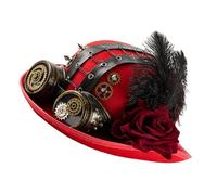 Storage Bag Chapeau haut-de-forme victorien fait à la main avec chaîne d'engrenage, lunettes de rose, décorations de roleplay de rôle, chapeau dôme pour spectacles sur scène, gothique, Halloween avec
