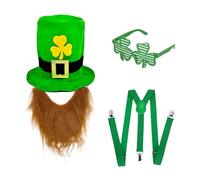 Storage Bag Chapeau vert élégant avec ceinture à barbe et lunettes pour les fêtes faites à la main Accessoires de costume irlandais Festival Party Fournitures Chapeau de fête pour adultes
