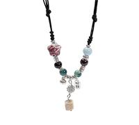 Storage Bag Collier ethnique en perles en céramique - Taille réglable - Fait à la main - Collier ras du cou - Bijoux uniques - Perles en céramique - Collier ras du cou personnalisé, taille unique