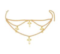 Storage Bag Collier multicouche élégant avec pendentif en forme de croix, collier à breloques tempérament, chaîne clavicule, bijoux tendance multicouches pour fête, taille unique, Comme décrit, Comme