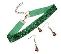 Storage Bag Collier tendance en forme d'arbre de Noël pour femme - Boucles d'oreilles pendantes - Chaîne ras du cou - Cadeau de Nouvel An - Accessoire de fête de Noël pour femme, taille unique, Comme