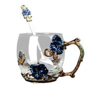 Storage Bag Ensemble cadeau de tasses en verre émaillé motif papillons et fleurs avec cuillère