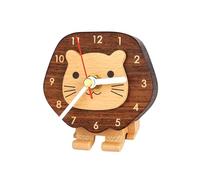 Storage Bag Horloge de bureau miniature en bois avec motif animal de dessin animé et mouvement silencieux pour la maison ou le bureau, horloge de chevet en bois