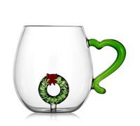 Storage Bag Tasse en verre de Noël unique élégante 3D Motif couronne de Noël pour festival