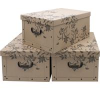 Storage Box 51x37x24 - Set de 3 - Boîte brune avec fleurs noires