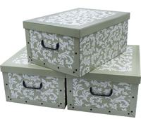 Storage Box 51x37x24 - Set de 3 - Motif baroque en olive