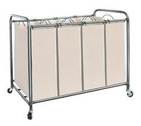 STORAGE MANIAC Trieur à linge 4 sections, 181 l, panier à linge avec roulettes, séparateur de vêtements, panier séparateur de vêtements, panier à linge avec roues et sacs amovibles, beige