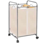 STORAGE MANIAC Trieur à linge à 2 sections, 90 L, panier à linge avec roulettes, panier à linge, panier à linge, panier à linge, panier à linge, organiseur à linge, chariot à linge à 2 sacs avec