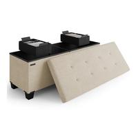 Banc ottoman de rangement, banc de rangement de 109,4 cm, grand repose-pieds avec bacs de rangement, pouf beige avec rangement pour salon, banc avec rangement max 300 kg, ottomane en tissu
