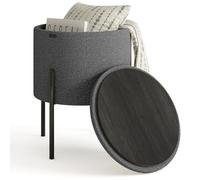 STORAGEBUD Ottomane ronde avec rangement en boucle, tabouret de rangement, tabouret de maquillage, petit ottoman, repose-pieds moderne, pour salon et chambre à coucher, gris