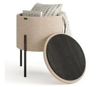 STORAGEBUD Ottomane ronde avec rangement en boucle, tabouret de rangement, tabouret de maquillage, petit ottoman, repose-pieds moderne, pour salon et chambre à coucher, beige