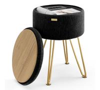 STORAGEBUD Ottomane ronde avec rangement, en velours texturé, tabouret de coiffeuse ottoman, tabouret de maquillage, petit ottoman repose-pieds, tabourets de coiffeuse modernes pour salon et chambre à