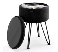 STORAGEBUD Ottomane ronde avec rangement, en velours texturé, tabouret de coiffeuse ottoman, tabouret de maquillage, petit ottoman repose-pieds, tabourets de coiffeuse modernes pour salon et chambre à