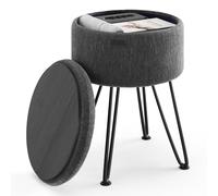 STORAGEBUD Pouf rond avec rangement, tabouret de rangement en velours texturé, tabouret de coiffeuse ottoman, tabouret de coiffeuse de maquillage, petit ottoman repose-pieds, tabourets de coiffeuse