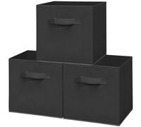 STORAGEIDEAS Lot de 3 bacs de rangement pliables en tissu pour vêtements, couvertures, bureau, chambre à coucher, salon, étagère, bibliothèque, noir, 28 x 27,9 cm