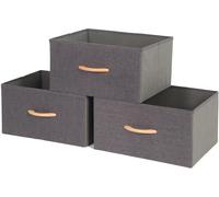 STORAGEIDEAS Lot de 3 grands bacs de rangement pliables avec poignées en bois, boîtes de rangement en tissu pour étagères pour organiser un placard, une étagère, une chambre d'enfant, gris