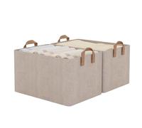 StorageWorks Boite de rangement tissu avec support métallique, grands paniers et boîtes de rangement pour vêtements, enfant jouets, livres, 48 x 33.5 x 28 cm, Mélange marron et beige, Lot de 2