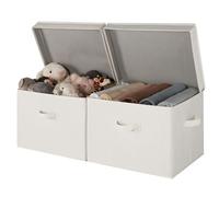 StorageWorks Boîtes de rangement avec couvercles, boîtes extra-larges pour étagères, paniers décoratifs en tissu avec poignées pour rangement de vêtements, mélange de beige, blanc et ivoire, lot de 2